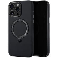 Чехол-накладка PYNANA Dancing Circle для iPhone 16 Pro, экокожа, черный - 2