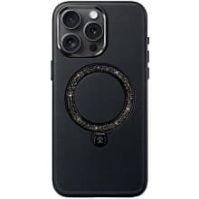 Чехол-накладка PYNANA Dancing Circle для iPhone 16 Pro Max, экокожа, черный - 0